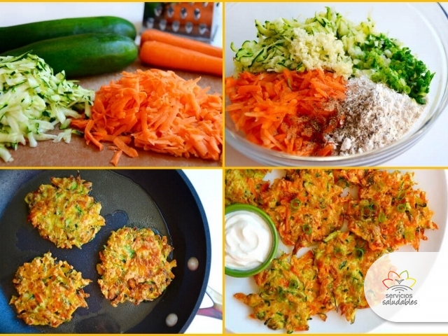 LUNES SALUDABLE CON BUÑUELOS DE ZUCHINI Y ZANAHORIA